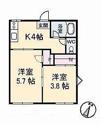 北浦コーポ 2Kの間取図画像