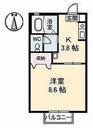 パシフィックA 1Kの間取図画像