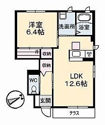 プロスペリーテB 1LDKの間取図画像