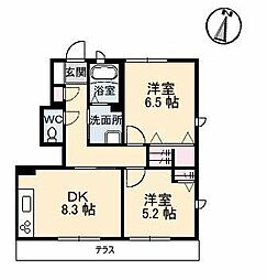 モンターニュB 2DKの間取図画像