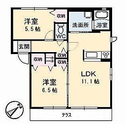 グラスガーデンB 2LDKの間取図画像