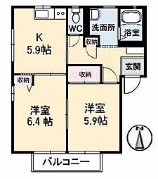 ロンクーA 2Kの間取図画像