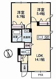 リズ老松B 2LDKの間取図画像