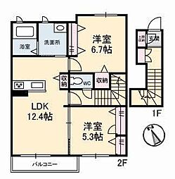 ベルポスト 2LDKの間取図画像