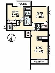 リヴェール 2LDKの間取図画像