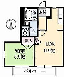 パークボナベンチャーハイツA 1LDKの間取図画像