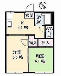 ヴィラＫ 2階2Kの間取り