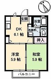 ピュアハウス安長A 2DKの間取図画像
