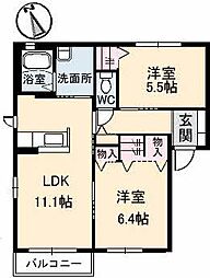 クラージュB 2LDKの間取図画像