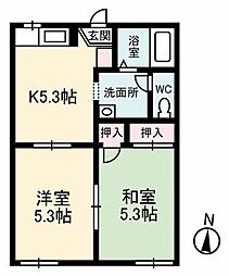 プラザ・フローテルA 2Kの間取図画像