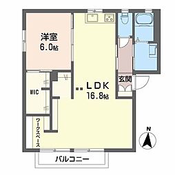 シャンドフルールB 1LDKの間取図画像