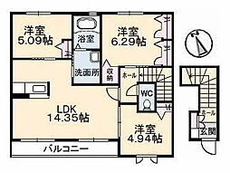 エスポワール3 3LDKの間取図画像