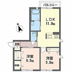 シャーメゾン眺江台 0203 2階2LDKの間取り