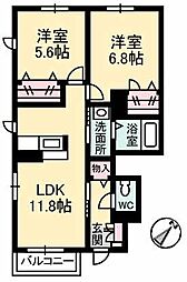 コンアモーレ夢咲2 2LDKの間取図画像