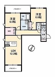ル・シエール 2LDKの間取図画像