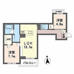 チェルシー 西津田 West 2LDKの間取図画像
