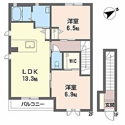 パインデューA 2LDKの間取図画像