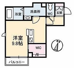 カーサペリドット ワンルームの間取図画像