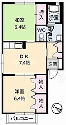 ツインピアA 2DKの間取図画像