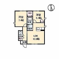 カサブローテB 2LDKの間取図画像
