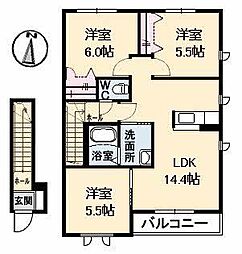 スカイハイツ坪生B 3LDKの間取図画像