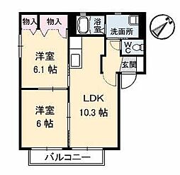 グリシーヌB 2LDKの間取図画像