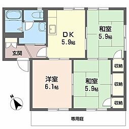 ラルジュ瀬戸Ｂ棟 1階3DKの間取り