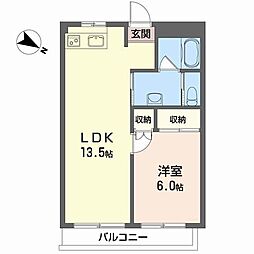 フレグランス東雲 2階1LDKの間取り