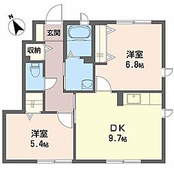エスポアール瀬野　Ｃ棟 1階2DKの間取り