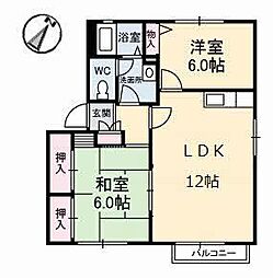 ディアス藤井 1階2LDKの間取り