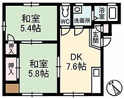 フレグランスマニス 1階2DKの間取り
