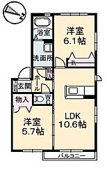 あさひ館 2階2LDKの間取り