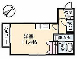 ベルヴュー段原 ワンルームの間取図画像