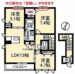 カーサソレアードB 3LDKの間取図画像