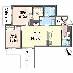 ピアヌーラ祇園 A0202 2階2LDKの間取り