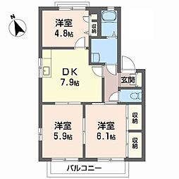 ハイツ西光寺C 3DKの間取図画像