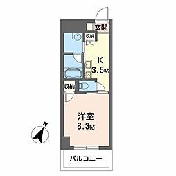 GoldCourt楽々園 1Kの間取図画像