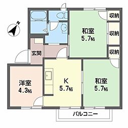フローラル温品B 3Kの間取図画像