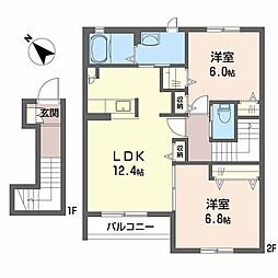 デセンテコートB 2LDKの間取図画像