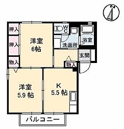 カーサ・アミーガA棟 2Kの間取図画像