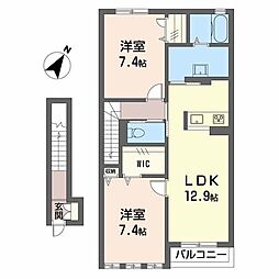 メゾネット　ジャルダン　ヴェールＡ棟 2階2LDKの間取り