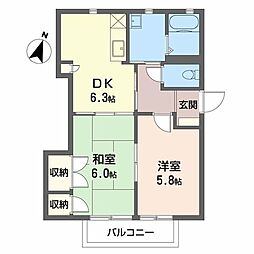 シャトリエ弐番館 2DKの間取図画像