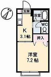 ハイツ樫の前B 1Kの間取図画像