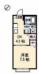 アンジュウデヤA 1DKの間取図画像
