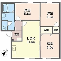 カーザ・ヴェルデ 3LDKの間取図画像