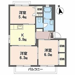 YMハイツB 3Kの間取図画像