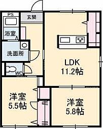 リベラU 2LDKの間取図画像