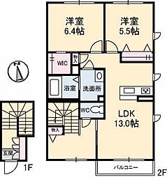 シャーメゾン浅野B 2LDKの間取図画像