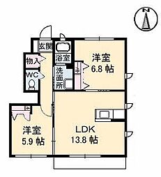 パインテイルB 2LDKの間取図画像