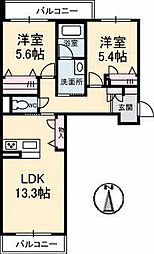 BEREO蔵本元町 2LDKの間取図画像